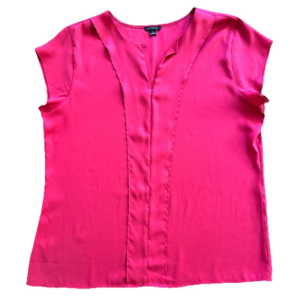 Ann Taylor V-Neck Blouse‎ Womens Large Red Excellent Sleeveless Polyester
